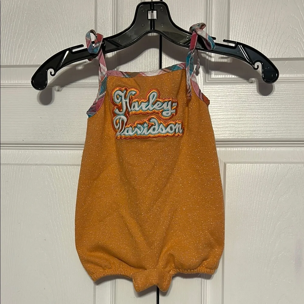 Harley-Davidson girls 24 months onesies jumper orange glitter pastel plaid trim‎